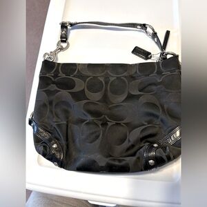 Black coach cloth purse with silver hardware